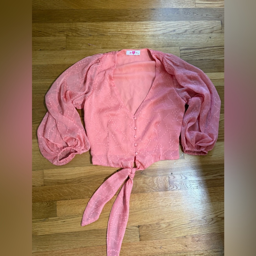Buddy Love Front Tie Longsleeve Button Down Semi Crop Blouse EUC Size XS